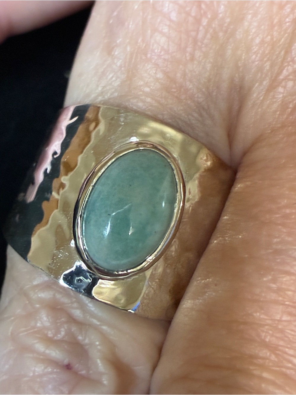 Sterling Silver Ring with Green Oval Stone, sz 8